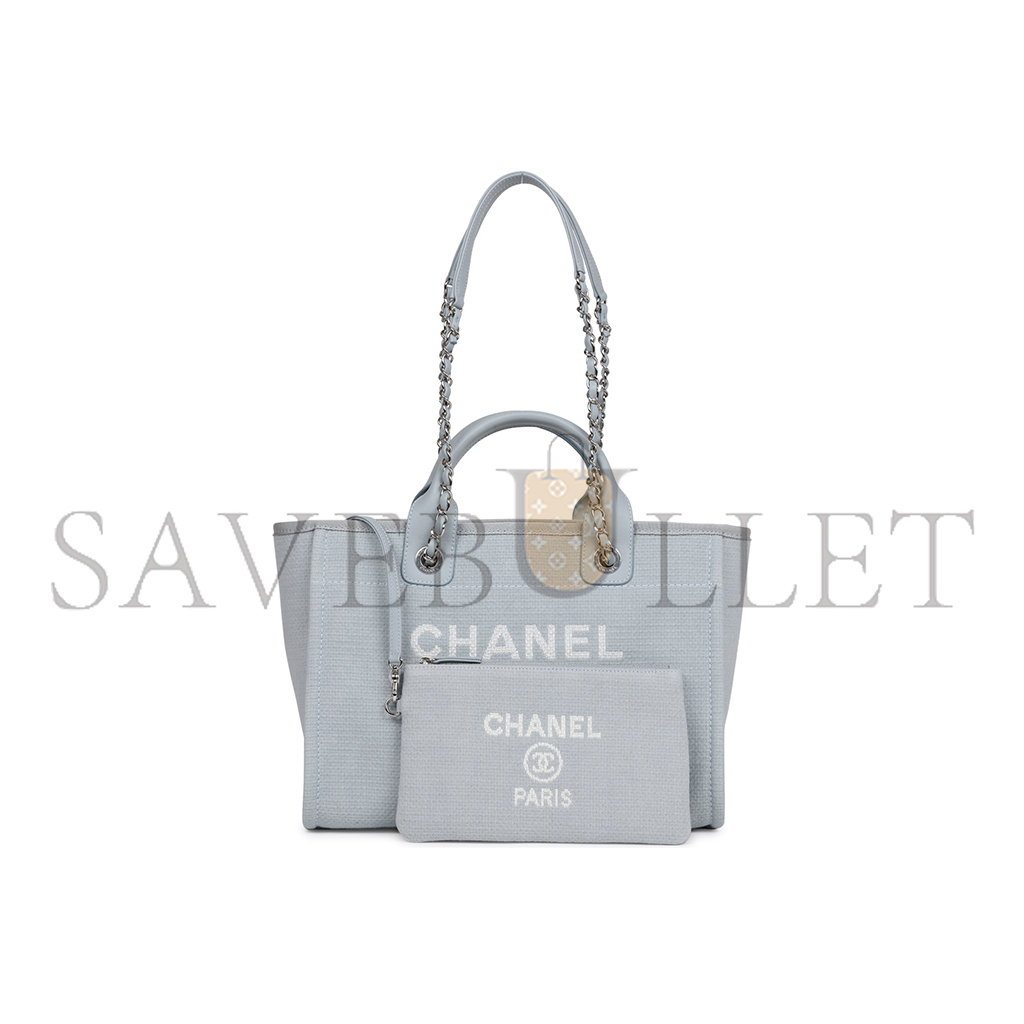 Ch*el master 22a grey deauville shopping tote small silver as3257 (37*32*18cm)